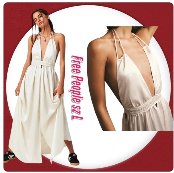 NWT Free People Ivory Silky Cocktail Maxi Sz L - Picture 3 of 13